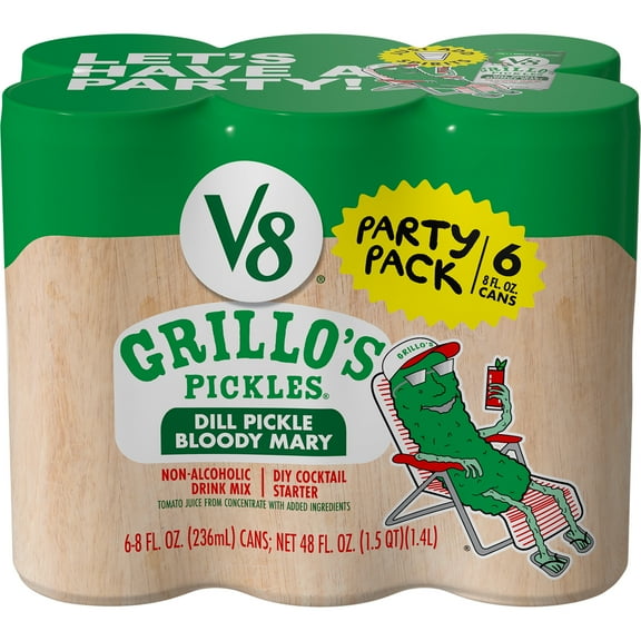 V8 Grillo's Pickles Dill Pickle Bloody Mary Mix, 8 fl oz Can, 6 Count