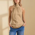 thumbnail image 2 of HAJWOH Women's Halter Neck Cotton Tank Tops Solid Color Sleeveless Casual Streetwear Summer Fashion Tunic Cami Shirts, 2 of 6