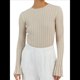 thumbnail image 1 of Camisa Básica de Larga para Mujer, de Punto Acanalado, Ajustada y con Cuello Redondo. Caqui S, 1 of 10