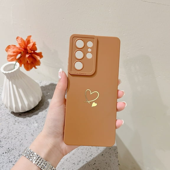 Compatible with Samsung Galaxy S23 Ultra Case Cute Soft TPU Full Protective Elegant Women Girls Case-Coffee