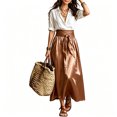 thumbnail image 2 of RFQWOVSR Women's Color Block V Neck Blouse Belted A Line Flowy Midi Skirt 2 Piece Set Boho Casual Summer Dress Outfit XXXL, 2 of 5