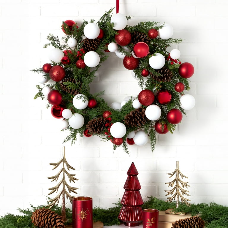 Holiday Time Shatterproof Red and White Christmas Ball Garland, 12