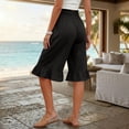thumbnail image 5 of Cotton Linen Ruffle Hem Culottes for Women 2026 Casual Lightweight Shorts Smocked Waist Wide Leg Short Pants Black L, 5 of 7