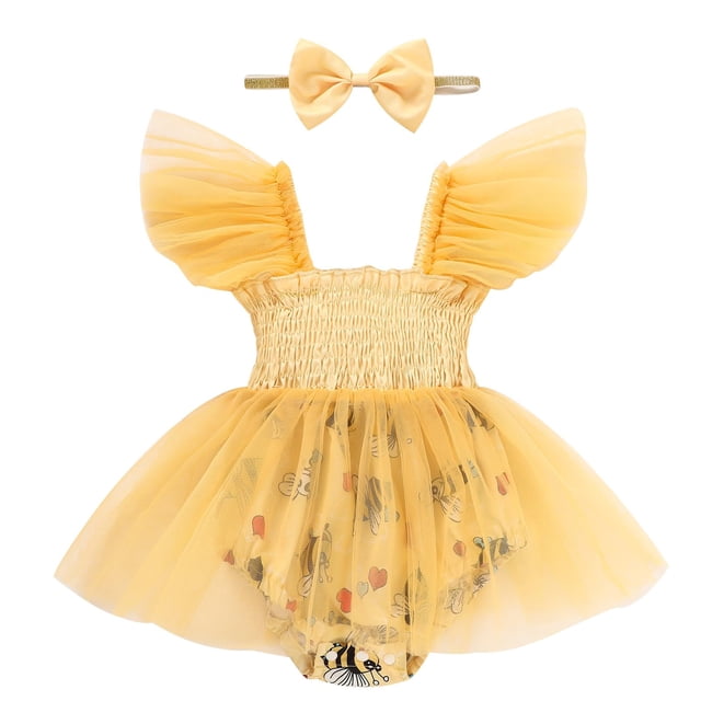 Body sin mangas con volantes y tul para niña de 0 a 3 m, amarillo
