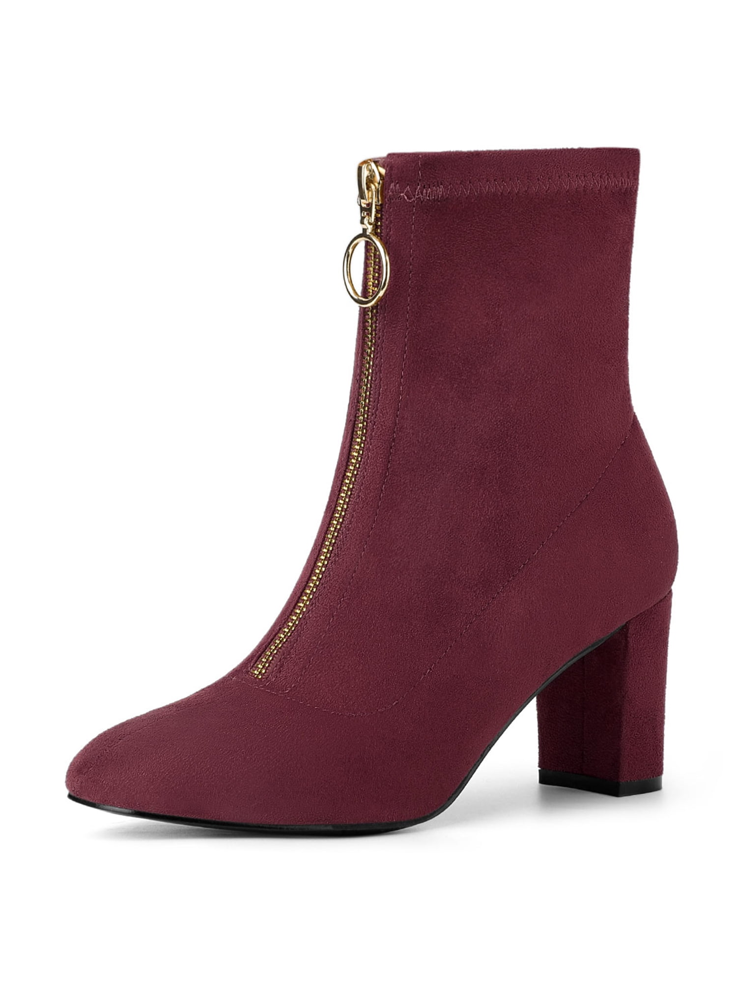 burgundy block heel boots