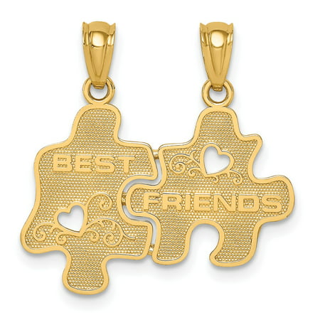 14k Yellow Gold Best Friends Puzzle Pieces Set of 2 Pendants, (Best Bow Saw For Logs)