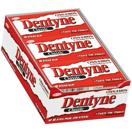Gum 12 Piece Packs - Dentyne Gum, Classic Cinnamon, 18 Piece Pack, 12 Count