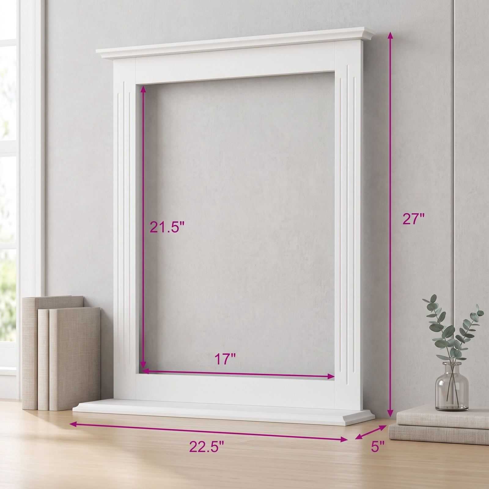 ALPULON Wall-Mounted Multipurpose Vanity Mirror with Shelf, MDF Framed Bathroom Wall Mirror with Storage Shelf for Entryway Bedroom Living Room Hotel, 22.5 x 27, White