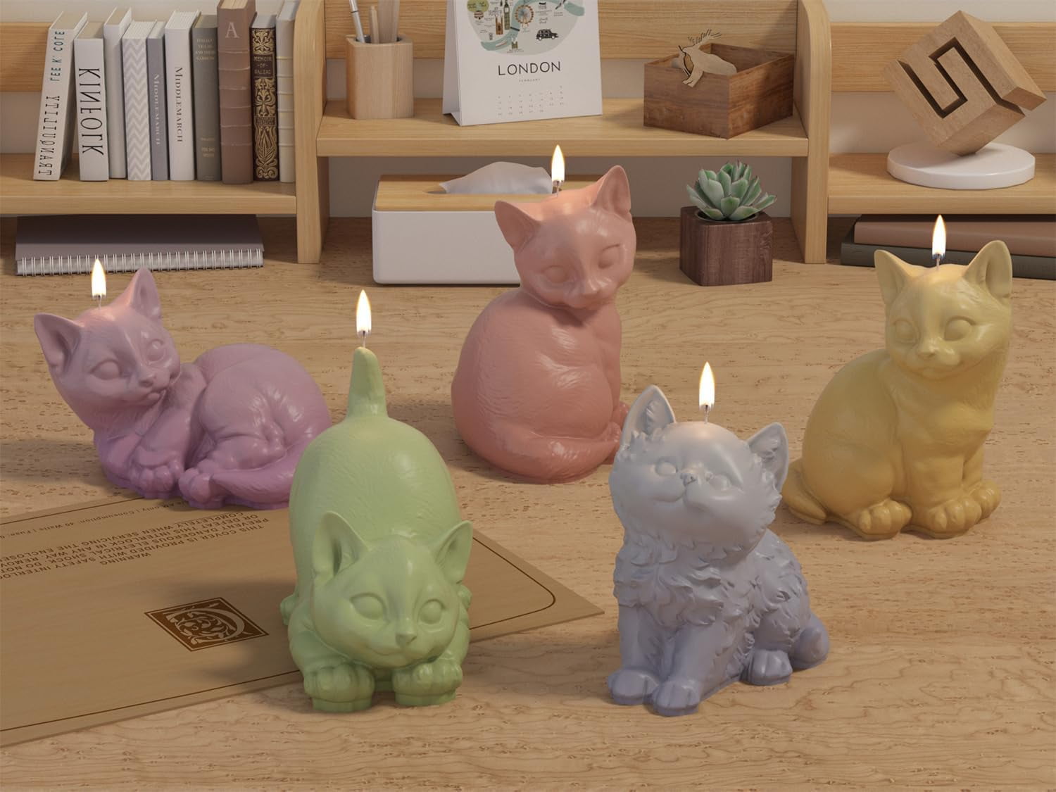 ABCISI 5 Cat Silicone Molds, Cute Mini Kitten Candle Mold for Soap Soy Wax DIY Handcraft, Animal Resin Molds, Gift for Wedding Party Home Dinner Festive Days Car Decoration
