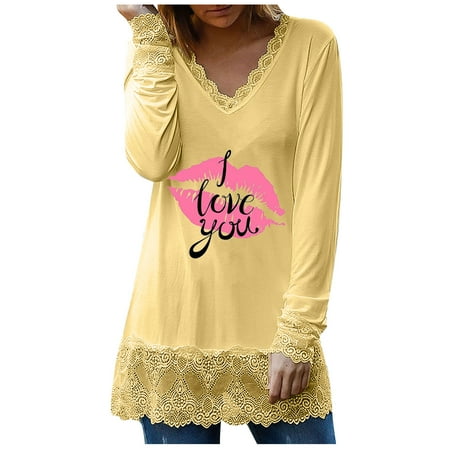 

Juebong Women s Valentine s Day Raglan Pullover Sweater V Neck Heart Letter Sweatshirt Cricket Boyfriend Blouses Tops for Leggings Yellow shirts for women L