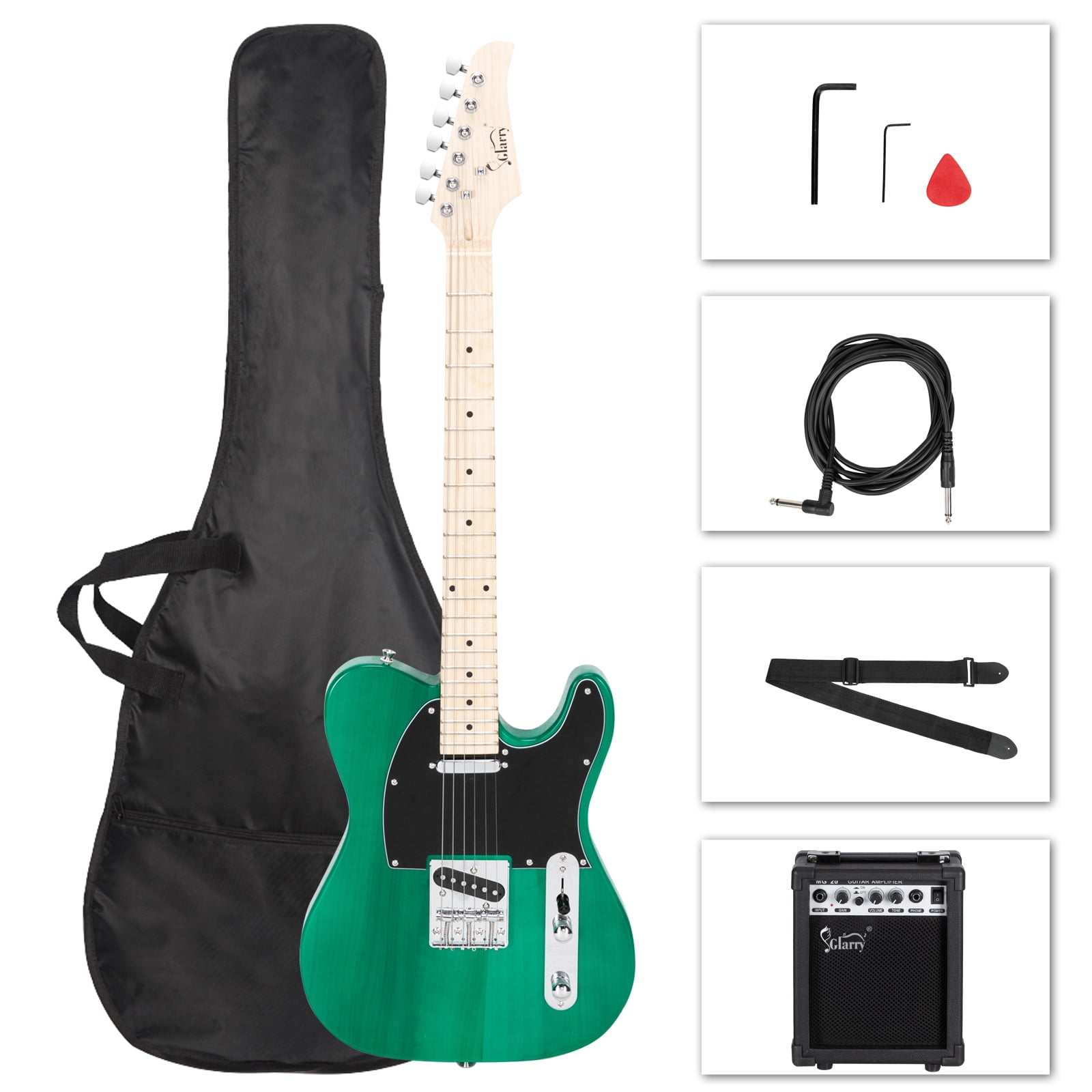 Private Jungle Cutaway Guitar, Fingerboard Electric Guitar with 20W Amplifier Bag Strap Plectrum Connecting Wire Spanner Tool, Green