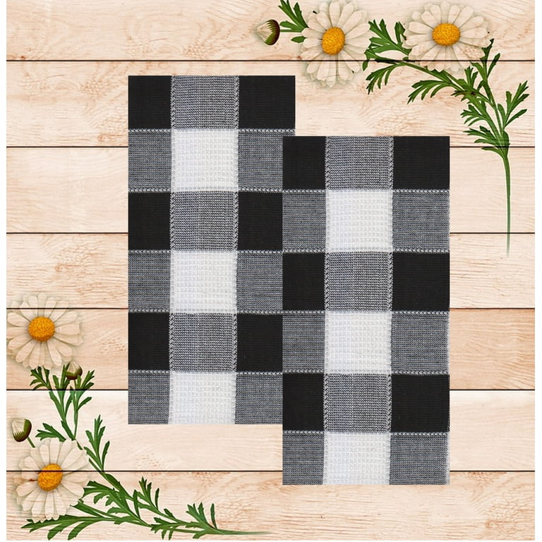 Kitchen Towels Black White Buffalo Check Plaid Set of 2 Dishtowels