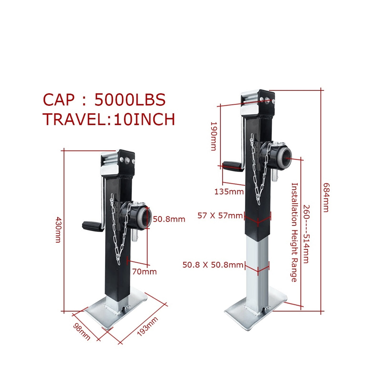 Side Swivel Weld-on Square Tube Trailer Jack Stands Support Legs Corner Steady CAP5000LBS Camper RV Parts Caravan Accessories ,RV Universal Fit