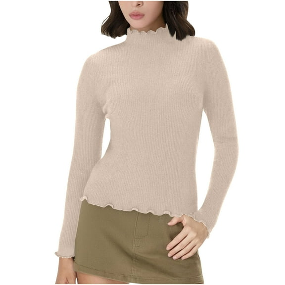 Rutainlusire Womens Fashion Warm High Neck Comfy Sweaters Women's Turtleneck Sweater Long-sleeved RibbedKknit Slim Warm Base Layer