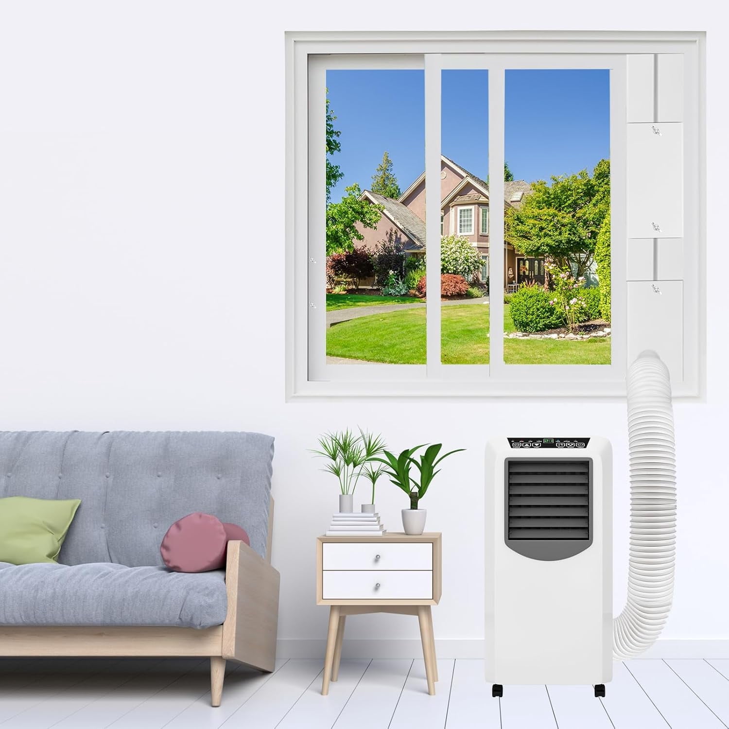 Portable AC Window Vent Kit for 5.9” Exhaust Hose, Adjustable Sliding Window Seal (Up to 79” Length), Universal Replacement Kit for Portable Air Conditioner with Coupler