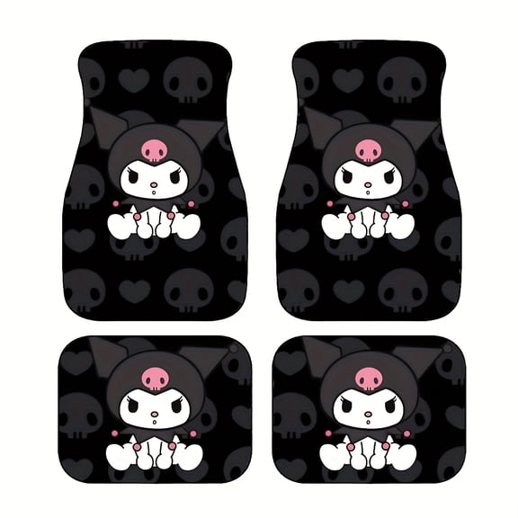 4PCS Kawaii Gothic Car Floor Mats, Anti-Slip Floor Liners, Universal Fit for Cars, SUVs & Trucks, Black Purple Cute Character Design, Durable All-Season Interior Protection