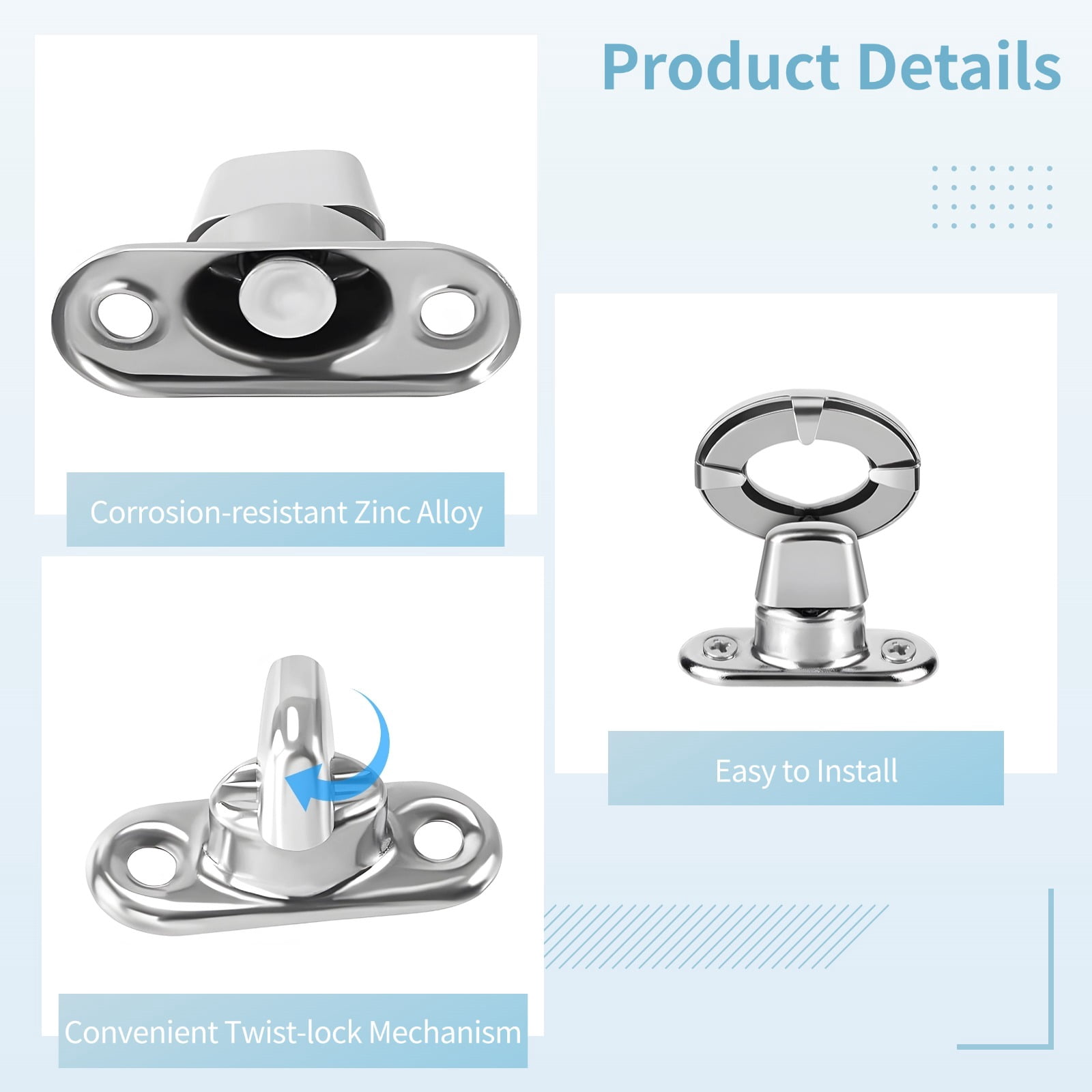 50 Sets Twist Lock Fasteners, Zinc Alloy Turn Buttons with Eyelets, Studs, and Mounting Screws, Rotating Button Fasteners Kit for Canvas Boats, Sailboats, RVs