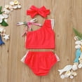 thumbnail image 3 of RUTAYY Toddler Summer Girls Bowknot Flower Printed Ruffles 2PCS Swimwear Swimsuit Bikini With Headband Beach Vacation Bohemian Beachwear, 3-6 Months, 3 of 3