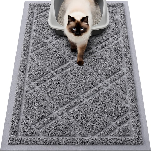 Cat Litter Box Mat 30x17, Non-Slip Waterproof Litter Trapping Mat for Indoor, Easy Clean Less Waste Locking Urine, Grey