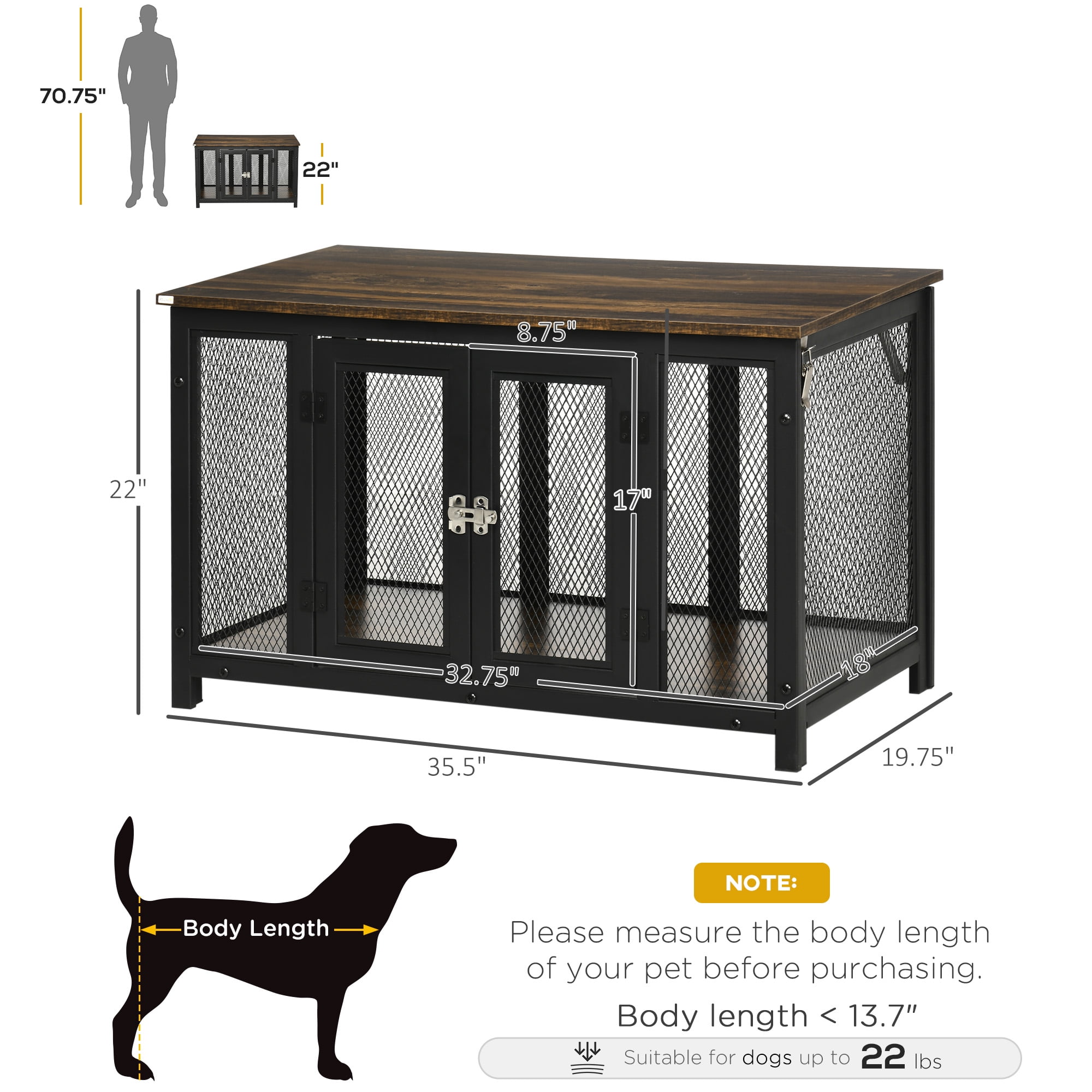Dog Bed PawHut Furniture Style Dog Crate with Openable Top, Big Dog Crate End Table, Puppy Crate for Small Dogs Indoor, Spacious Interior, Pet Kennel, Brown, Black,Large Dog Bed