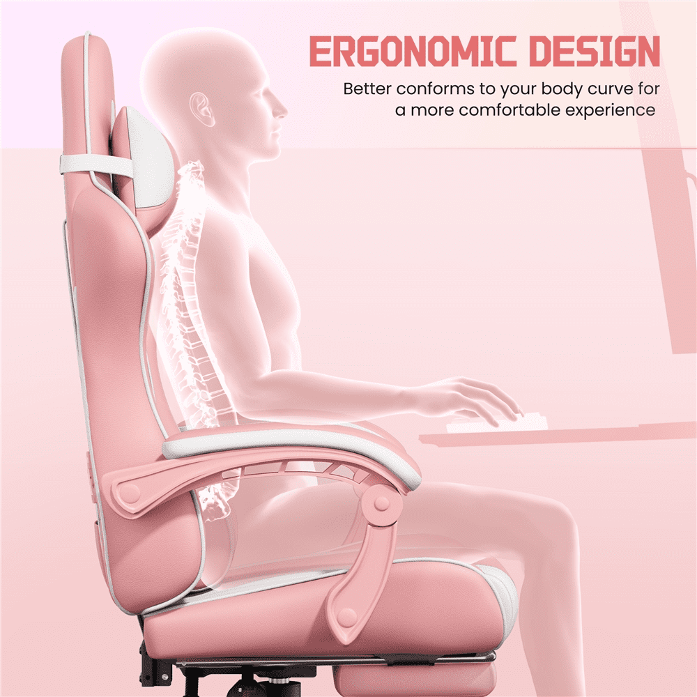 fua accessery door（M）サーモンピンク Alden Design Ergonomic Gaming Chair with Slide Out Footrest