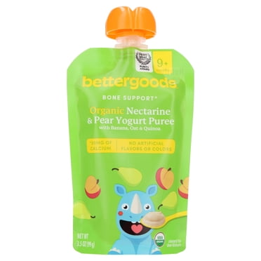 bettergoods Organic Stage 3 Baby Food Bone Support Blend, Nectarine and Pear Yogurt Puree, 3.5 oz Pouch