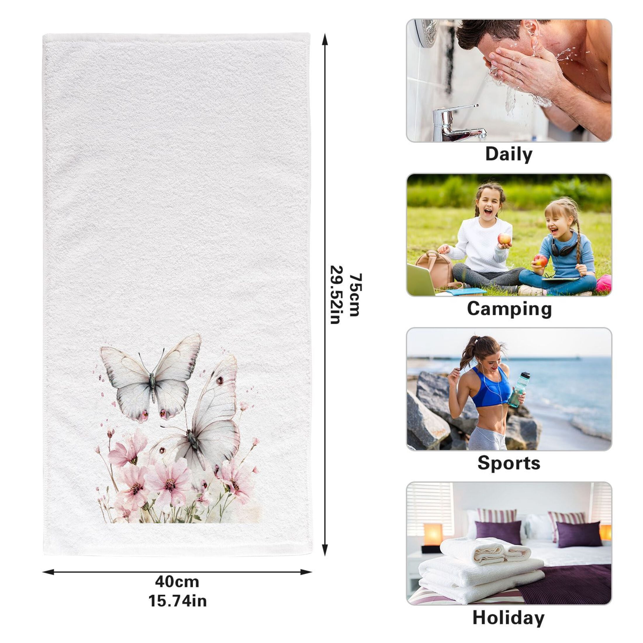 Watercolor Butterflies Flower Hand Towels Set for Bathroom Cotton Face Towel Decorative 15.5x29.5 inch