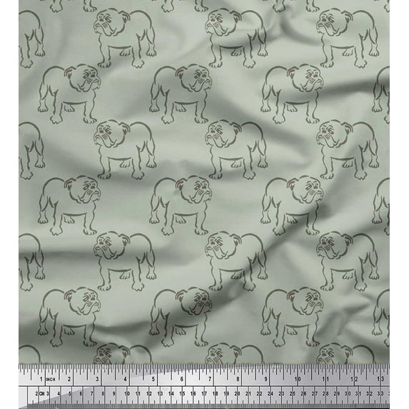 Soimoi Cotton Poplin Fabric Bull Dog Printed Fabric 1 Yard 42 Inch Wide