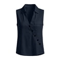 thumbnail image 3 of Aezemi Women V Neck Collared Tank Tops, Faux Cotton Linen Button Sleeveless Shirts, Summer Fashion Casual All Match Tank Top with Pocket, 3 of 7