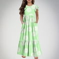 thumbnail image 2 of Yanlir Robe d'Été à Volants pour Filles 4-14 Ans, Robes Trapèze pour Enfants Sans Manches à Col Rond, Robe Soleil pour des Tenues Confortables et Stylées (Vert#4, 8 Ans), 2 of 5