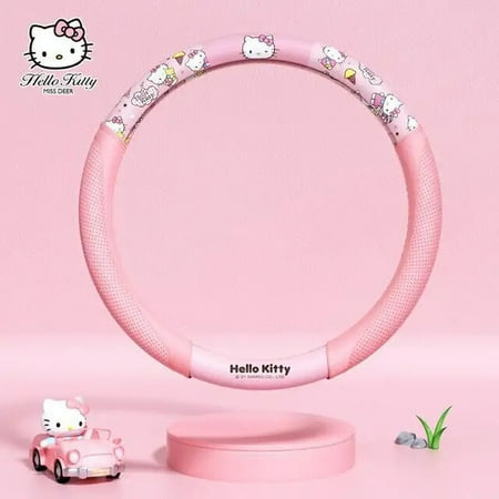 Genuine Sanrio Round Steering Wheel Protective Cover Hello Kitty Non-Slip Sweat-Absorbing Warm Cute Anime Car Accessories Gift
