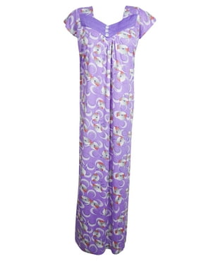 Mogul Women Purple Maxi Dress, Nightgown, Floral Print Maternity Dresses, Nightwear, Housedress Sleepwear Kaftan XL