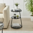 thumbnail image 4 of Skylar Round 3-Tier Side Accent Table with Raised Lip Edge Tabletop and Midcentury Modern Metal Asymmetric Pedestal Legs - Black Marble/Black, 4 of 18
