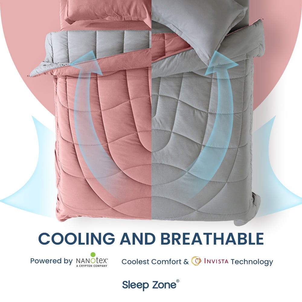 Sleep Zone King Size Comforter Duvet Insert, Down Alternative Reversible Comforter, Lightweight, Soft and Breathable Bedding All Season, A Side Pink + B Side Grey