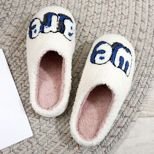 NLLSHGJ Funny Slippers for Women Adult Humor Autumn and Winter Printed Embroidered Cotton Slippers Thick Soled Women s Home Woolen Slippers White
