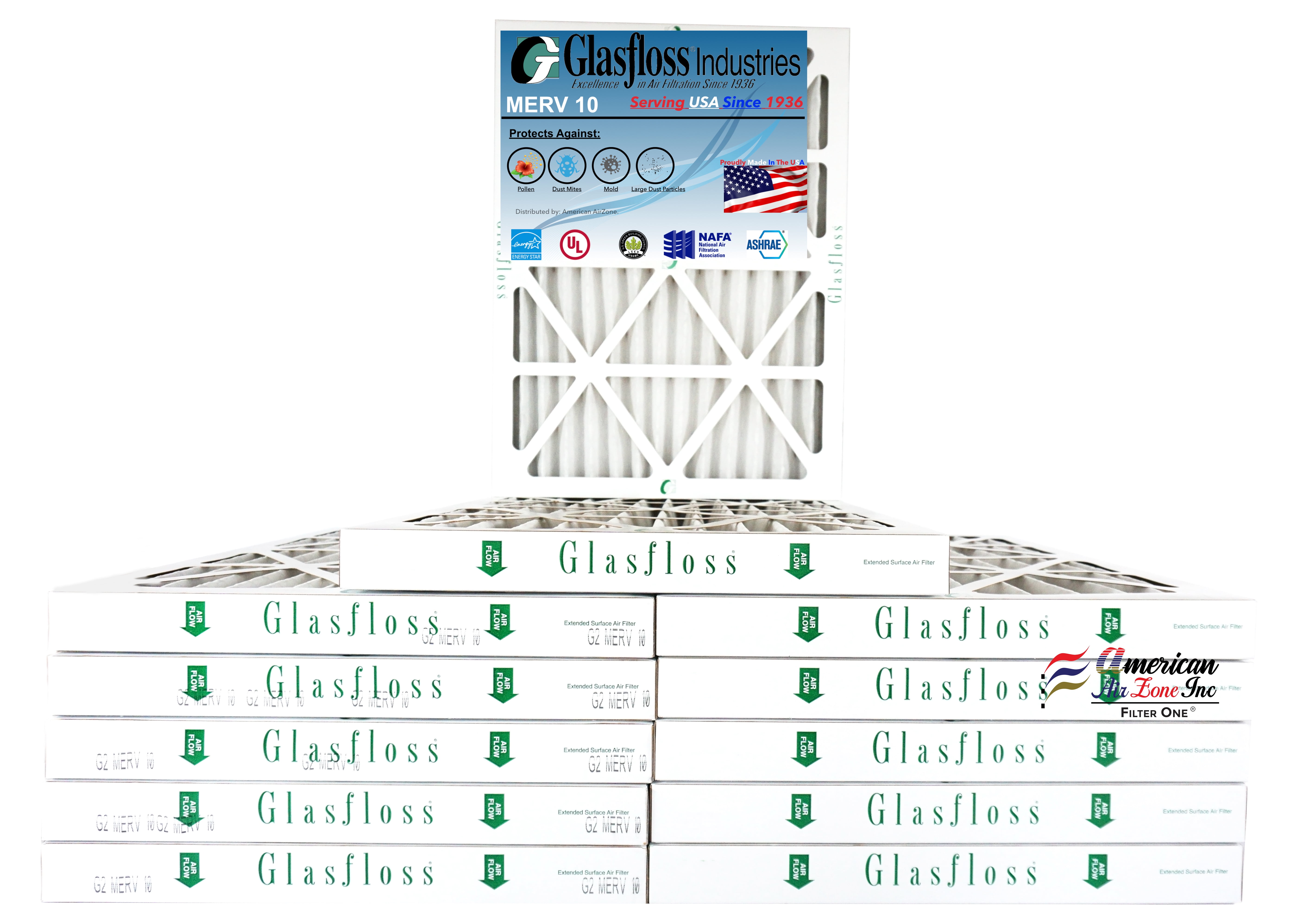 Glasfloss Air Filter 18x25x2 2" MERV 10 (Pack of 12) Pleated AC or HVAC Air Filter