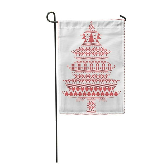 JSDART Scandinavian Nordic Winter Stitching Knitting Christmas Pattern in Tree Garden Flag Decorative Flag House Banner 12x18 inch