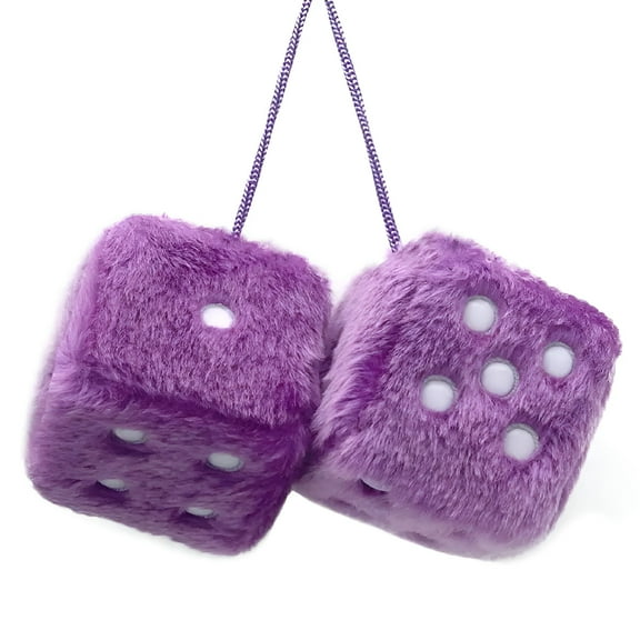 LAMIRO Pair of Retro Square Mirror Hanging Couple Fuzzy Plush Dice with Dots for Car Decoration
