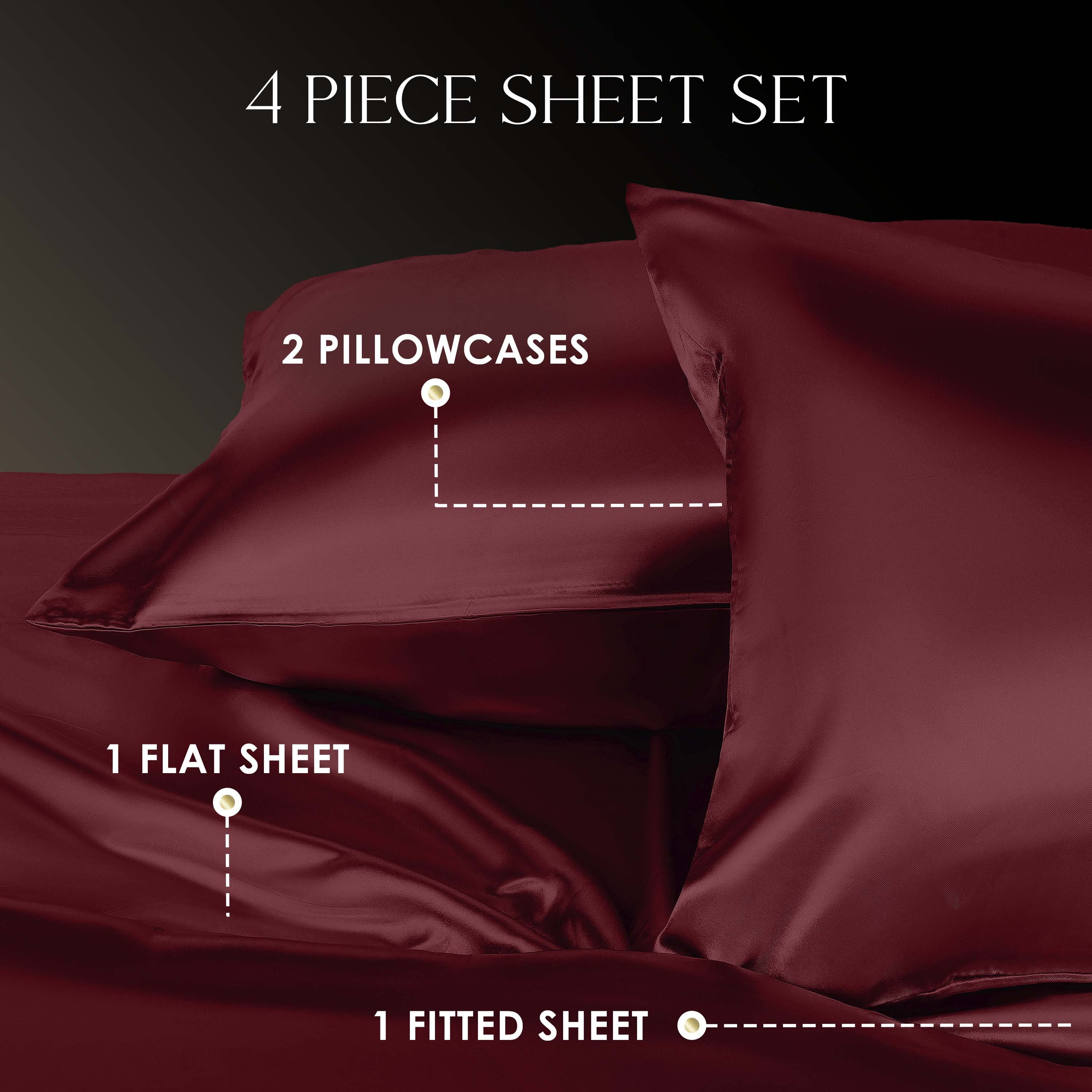 Martex Elegance 4-Piece Full Satin Sheet Set | Silky Smooth | Great for Hair & Skin | Red