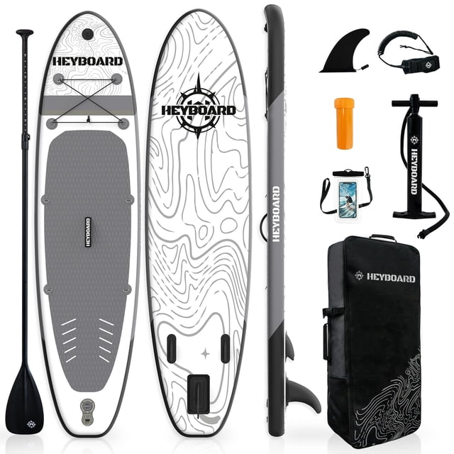 10'6" Inflatable Stand Up Paddle Board for Adults, Non-Slip EVA, Camera Mount, Grey