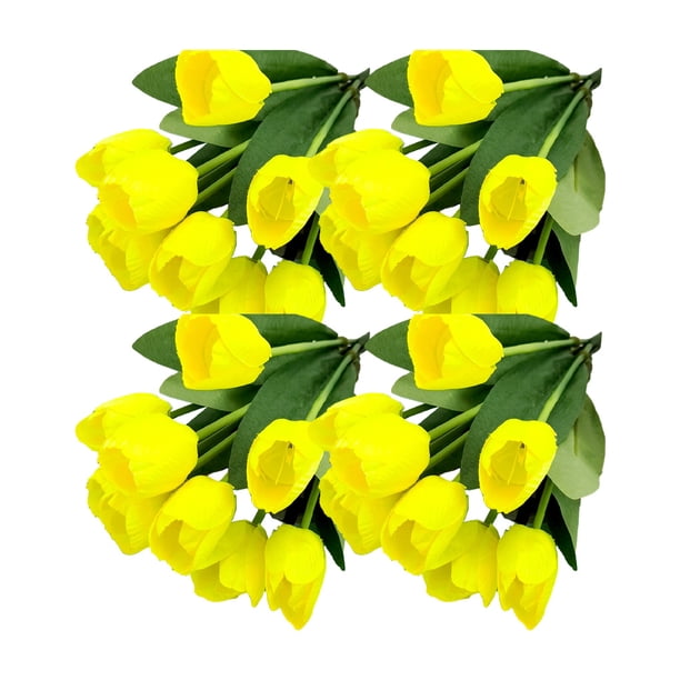 Ounissouiy 4X Flores artificiales Simulación 9 Cabezas Ramo Boda falsa Imitación de tulipanes Centros de Arreglo para el hogar Decoración Decoración Amarillo