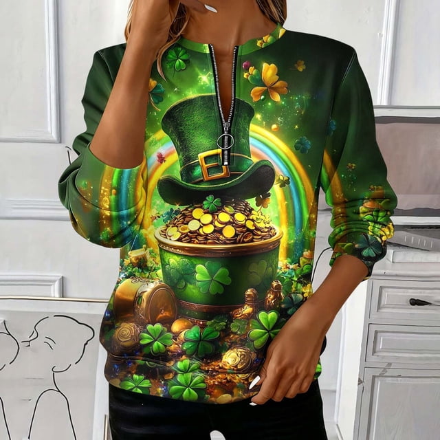 TaTaai Ladies St. Patrick's Day Graphic Loose Round Neck Sweatshirt Fashion Long Sleeve Casual Top Comfortable for Daily Home Office Streetwear Gift