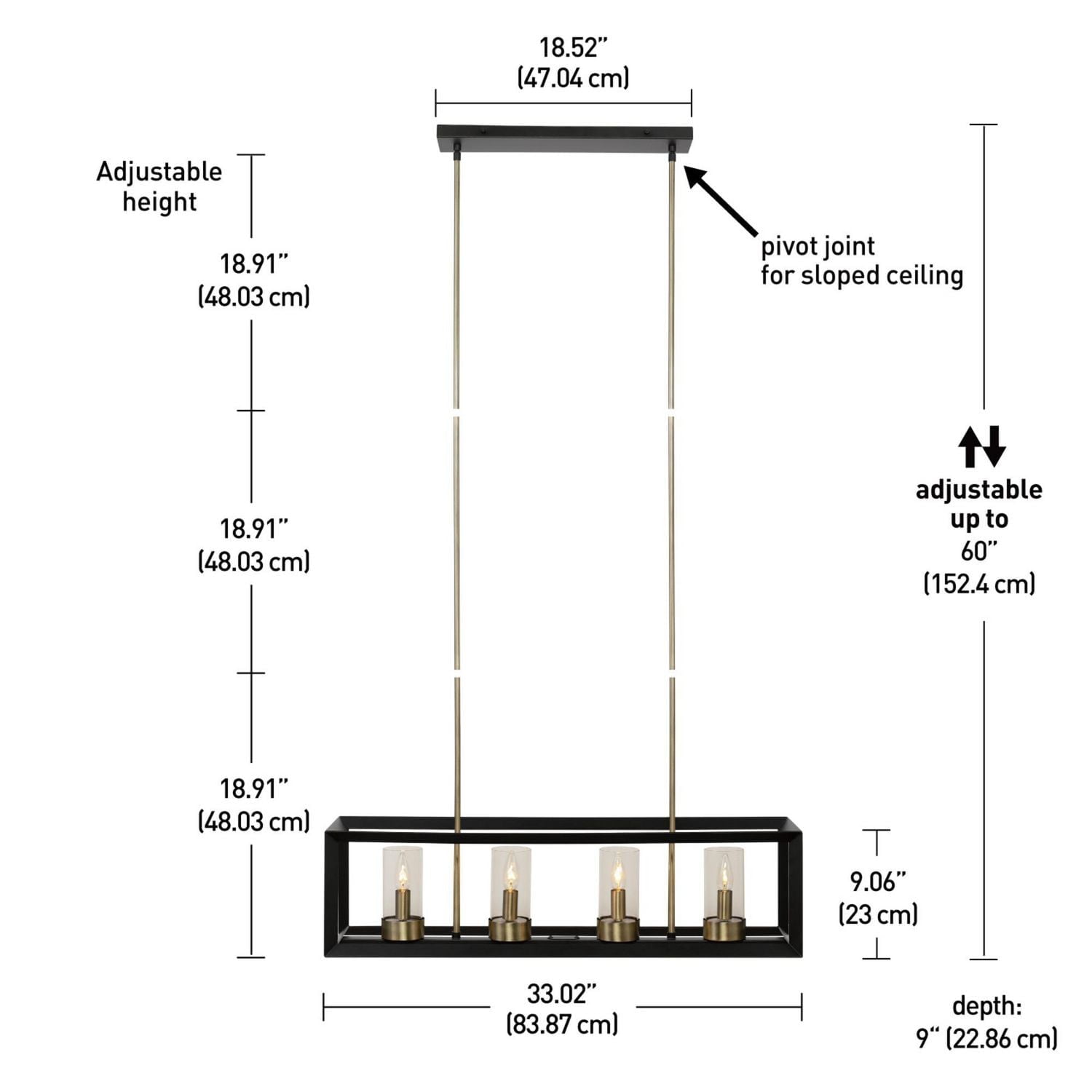 Globe Electric Verona 4-Light Metal Chandelier, Dark Bronze Finish, Antique Brass Accents, Clear Glass Shades, 65951