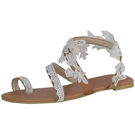 

Wedge Sandals for Women Bohemian Flower Lace Flat Sandals Open Toe Casual Beach Sandals Comfy Elegant Roman Shoes Flip Flop