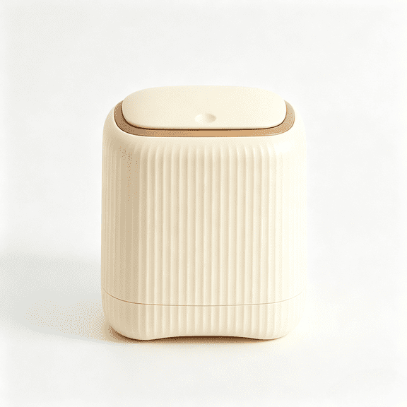 Compact Push‑Top Mini Waste Bin, Small Countertop Garbage Container With Sealed Lid, Desktop Trash Can for Office, Bathroom, Bedroom & Kitchen Surfaces(Beige)