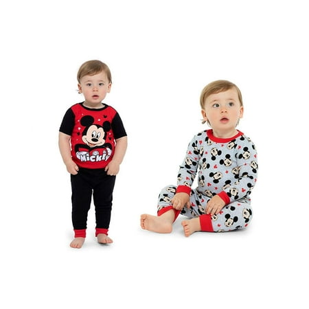 Disney Toddler Boys' Mickey Mouse 4-Piece Cotton Pajama Set, Stained Out Red, Black, Size: