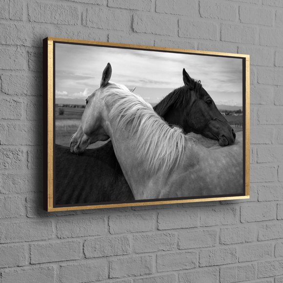 Stunning Black and White Horse Couple Canvas Wall Art Perfect for Wedding Decor or Personalized Baby Gift
