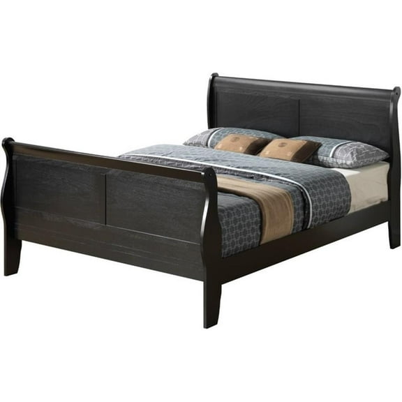 Maklaine Traditional styled Wood Full Sleigh Bed in Black Finish