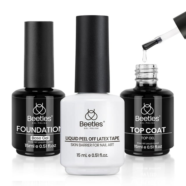 Set de esmaltes en gel para uñas Beetles Base Top Coat de 15 ml con látex