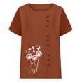 thumbnail image 4 of QUNYINEY Cotton Tshirts Women Floral Summer Short Sleeve Tunic Tops Crew Neck Loose Fit Pullover Casual Button Shirts, 4 of 6